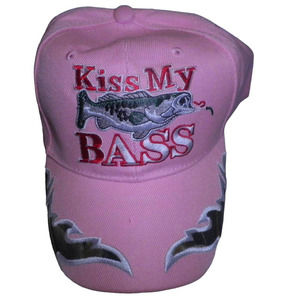 Kiss My BASS Fishing Cap, Pink, Embroidered Graphics, Strapback, Trucker Hat